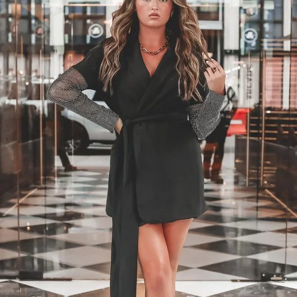Amazing Lace | Dresses | Amazing Lace Black Wrap Rhinestone Long Sleeve Blazer Dress | Poshmark Amazing Lace | Dresses | Amazing Lace Black Wrap Rhinestone Long Sleeve Blazer Dress | Poshmark